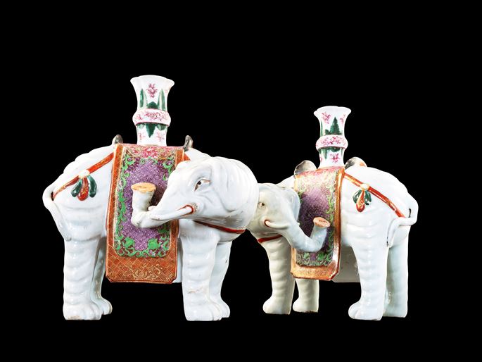 Pair of Chinese export porcelain elephant form candelsticks | MasterArt